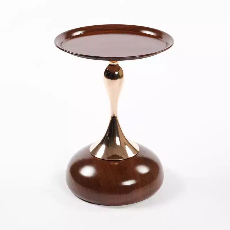 Table d'appoint ronde VIYET 21 Mermaid Tail, Table d'appoint piédestal en métal Art Déco, Table d'appoint minimaliste de style plateau pour petits espaces (Noyer brun)