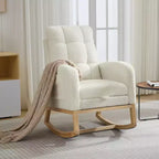 Fauteuil à bascule moderne pour chambre d'enfant, Fauteuil à bascule confortable avec pochette latérale, repose-pieds, Fauteuil à bascule rembourré de style Mid-Century pour salon, chambre à coucher
