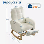 Fauteuil à bascule moderne pour chambre d'enfant, Fauteuil à bascule confortable avec pochette latérale, repose-pieds, Fauteuil à bascule rembourré de style Mid-Century pour salon, chambre à coucher