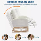 Fauteuil à bascule moderne pour chambre d'enfant, Fauteuil à bascule confortable avec pochette latérale, repose-pieds, Fauteuil à bascule rembourré de style Mid-Century pour salon, chambre à coucher