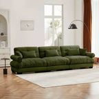 MAYEERTY Canapé moderne extra large 3 places en velours, soutien confortable pour le dos et l'assise, avec coussins lombaires et coussins décoratifs, vert olive