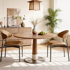 Table à manger ronde 47,24 po, base en acier inoxydable, plateau en bois, table de cuisine à pied central pour 4 personnes, bureau circulaire moderne Gaoyangjiaju