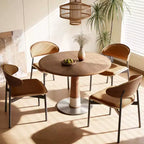 Table à manger ronde 47,24 po, base en acier inoxydable, plateau en bois, table de cuisine à pied central pour 4 personnes, bureau circulaire moderne Gaoyangjiaju