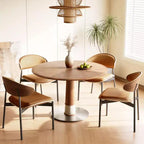 Table à manger ronde 47,24 po, base en acier inoxydable, plateau en bois, table de cuisine à pied central pour 4 personnes, bureau circulaire moderne Gaoyangjiaju