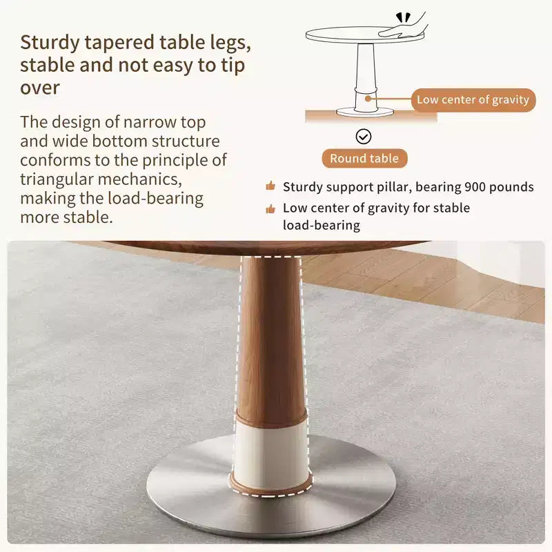Table à manger ronde 47,24 po, base en acier inoxydable, plateau en bois, table de cuisine à pied central pour 4 personnes, bureau circulaire moderne Gaoyangjiaju