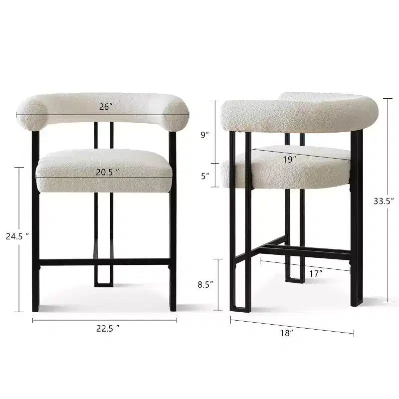 Tabourets de bar modernes à hauteur de comptoir avec dossier et accoudoirs, tabourets de comptoir rembourrés en tissu bouclé beige pour îlot de cuisine ou bar à domicile - Panipeachy