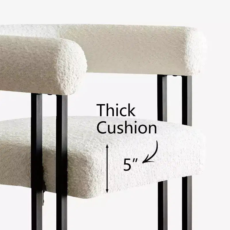 Tabourets de bar modernes à hauteur de comptoir avec dossier et accoudoirs, tabourets de comptoir rembourrés en tissu bouclé beige pour îlot de cuisine ou bar à domicile - Panipeachy