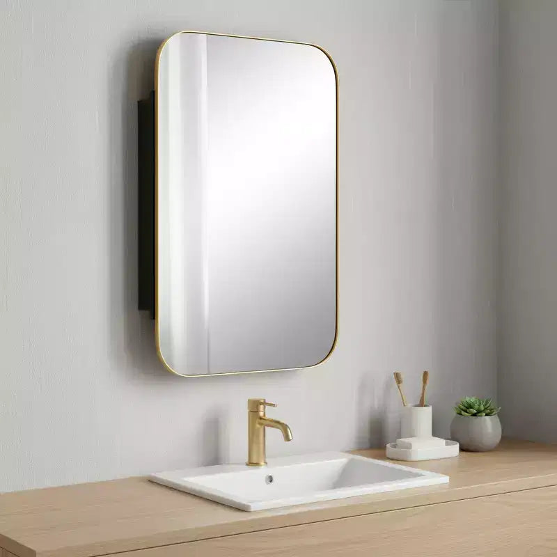 HomeRoots Meuble de salle de bain avec miroir encadré en métal doré de 24 po