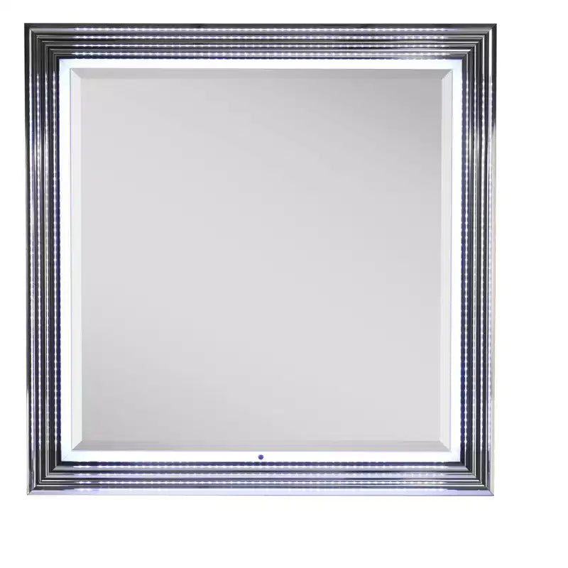 HomeRoots 42 Silver And White Wood Square Lighted Dresser Mount Framed Mirror