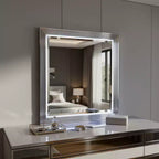 Miroir de commode encadré HomeRoots 42, carré, lumineux, en bois, argenté et blanc