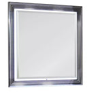 Miroir de commode encadré HomeRoots 42, carré, lumineux, en bois, argenté et blanc