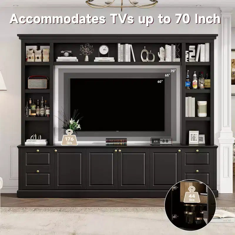 Meuble TV tout-en-un Zen GDFStudio pour téléviseur 70 pouces, avec 3 étagères réglables et un meuble de rangement