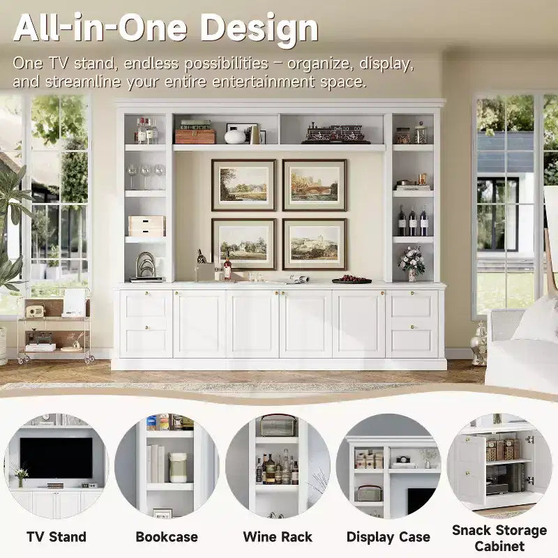 Meuble TV tout-en-un Zen GDFStudio pour téléviseur 70 pouces, avec 3 étagères réglables et un meuble de rangement