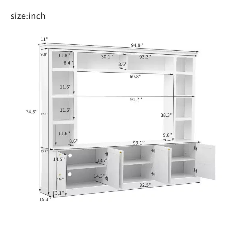 Meuble TV tout-en-un Zen GDFStudio pour téléviseur 70 pouces, avec 3 étagères réglables et un meuble de rangement