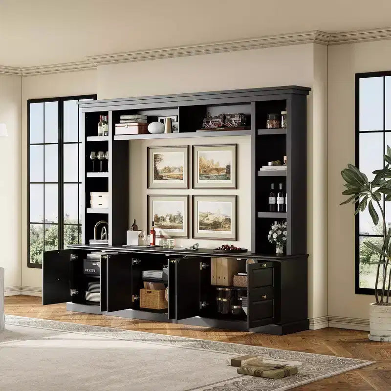 Meuble TV tout-en-un Zen GDFStudio pour téléviseur 70 pouces, avec 3 étagères réglables et un meuble de rangement