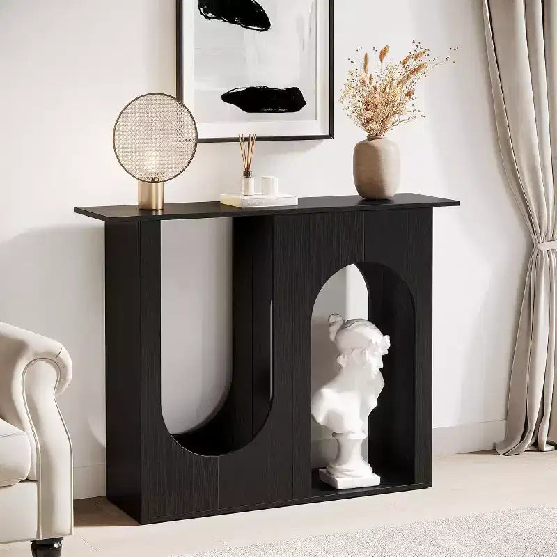 Table console noire Lantine de 39,4 po avec design arqué, table console étroite pour derrière le canapé, entrée, couloir, salon, assemblage facile.