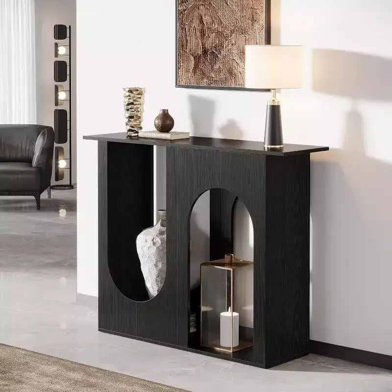 Table console noire Lantine de 39,4 po avec design arqué, table console étroite pour derrière le canapé, entrée, couloir, salon, assemblage facile.