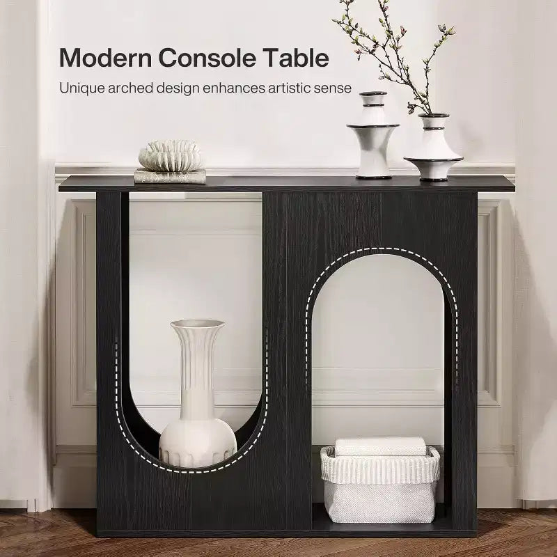 Table console noire Lantine de 39,4 po avec design arqué, table console étroite pour derrière le canapé, entrée, couloir, salon, assemblage facile.