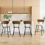 Set of 4 Armless Counter Height Bar Stools with Backs, 27 Cream Boucle Upholstered Island Chairs with Metal Legs - Panipeachy
