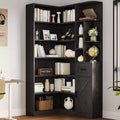 74 Tall Corner Bookshelf with 6 Open Shelves, Drawer & Cabinets, Modern L-Shaped Storage Bookcase for Living Room, Office, or Bedroom Display