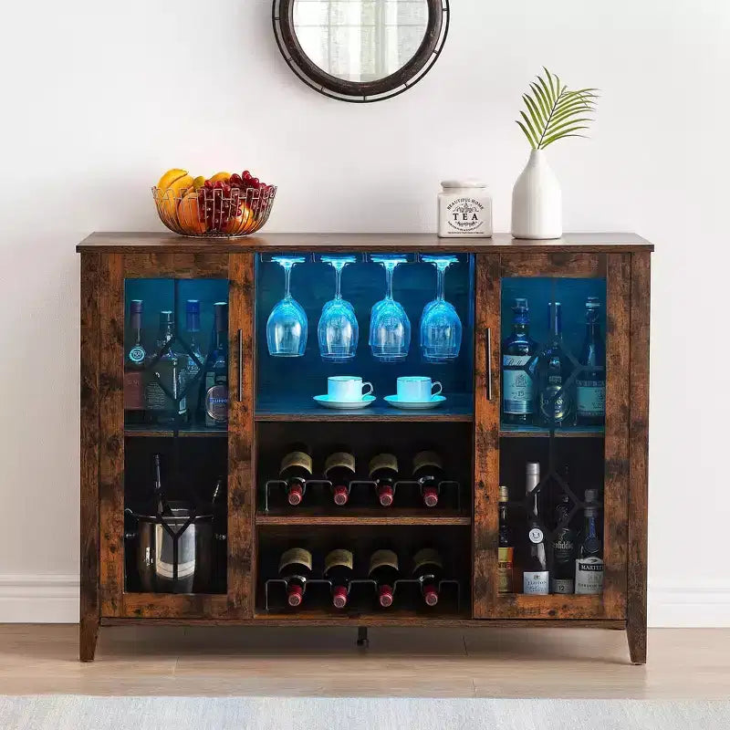 Wine Cabinet with Storage & Light, Bar Cabinets for Home C Liquor Cabinet Bar for Home, Coffee Cabinet with Glass Rack