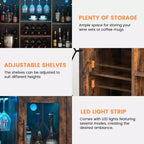 Cave à vin avec rangement et lumière, Meuble de bar pour la maison, Armoire à liqueurs pour la maison, Meuble à café avec porte-verres