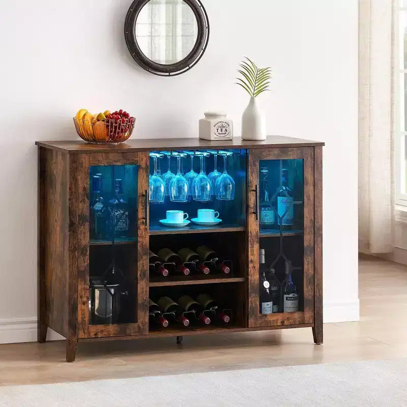 Cave à vin avec rangement et lumière, Meuble de bar pour la maison, Armoire à liqueurs pour la maison, Meuble à café avec porte-verres