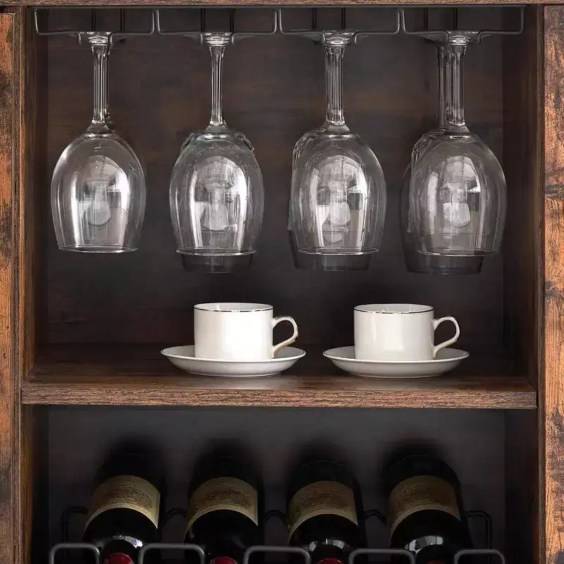 Cave à vin avec rangement et lumière, Meuble de bar pour la maison, Armoire à liqueurs pour la maison, Meuble à café avec porte-verres