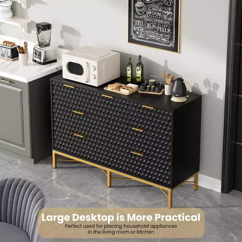 Commode moderne à 7 tiroirs, table de chevet avec plateau large pour chambre, noir