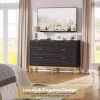 Commode moderne à 7 tiroirs, table de chevet avec plateau large pour chambre, noir
