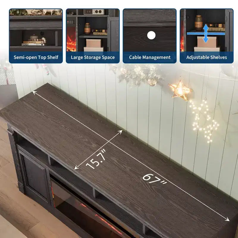 Meuble TV de ferme de 32 pouces 68, centre de divertissement pour téléviseurs jusqu'à 75 pouces, console média avec armoires de rangement ouvertes pour le salon