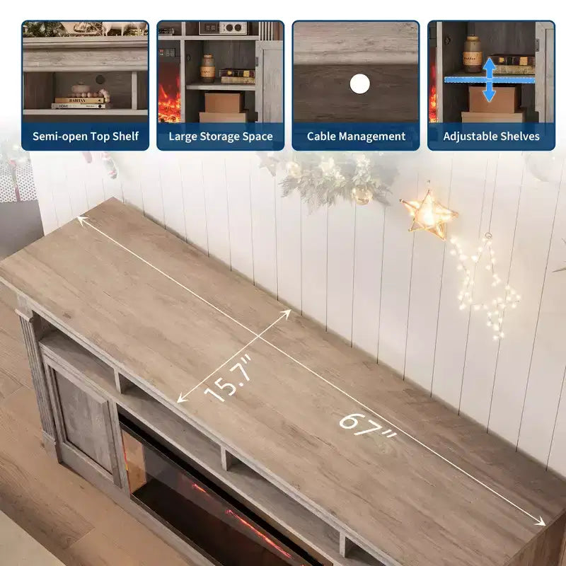 Meuble TV de ferme de 32 pouces 68, centre de divertissement pour téléviseurs jusqu'à 75 pouces, console média avec armoires de rangement ouvertes pour le salon