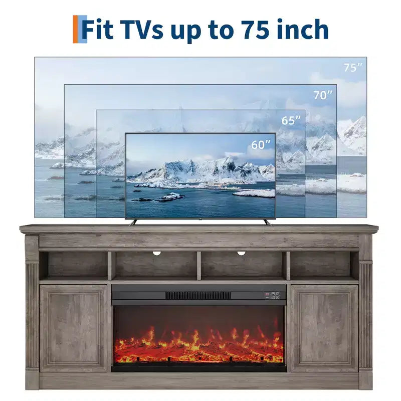 Meuble TV de ferme de 32 pouces 68, centre de divertissement pour téléviseurs jusqu'à 75 pouces, console média avec armoires de rangement ouvertes pour le salon