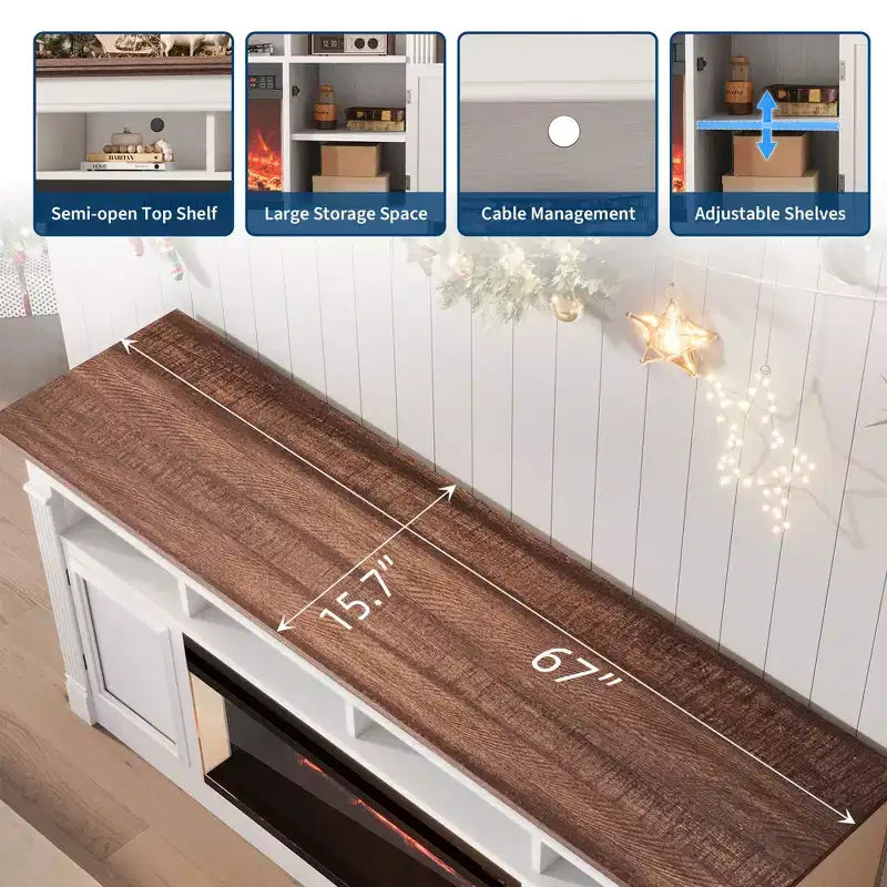 Meuble TV de ferme de 32 pouces 68, centre de divertissement pour téléviseurs jusqu'à 75 pouces, console média avec armoires de rangement ouvertes pour le salon