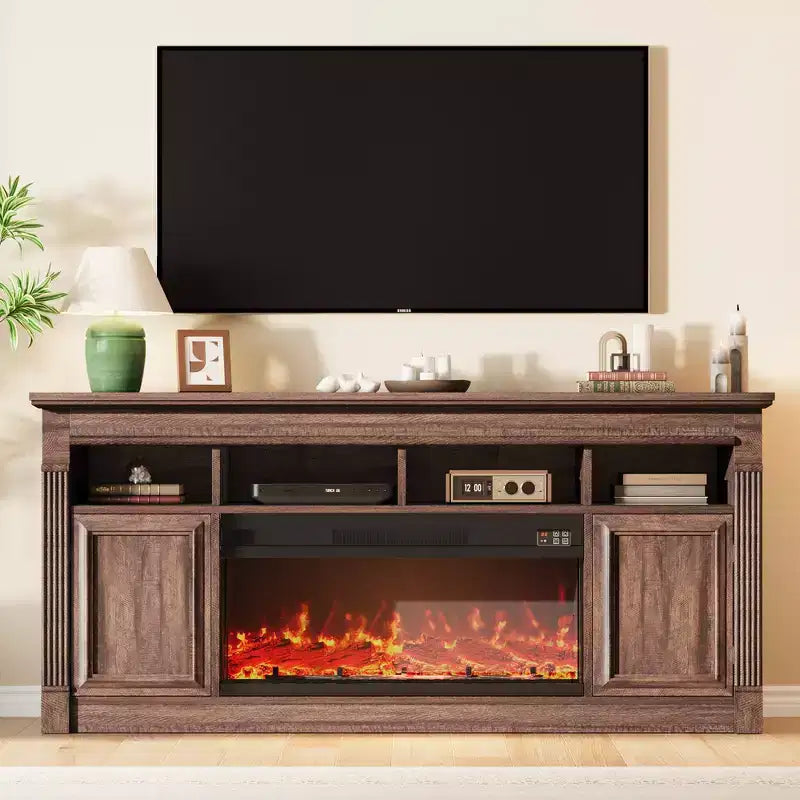 Meuble TV de ferme de 32 pouces 68, centre de divertissement pour téléviseurs jusqu'à 75 pouces, console média avec armoires de rangement ouvertes pour le salon