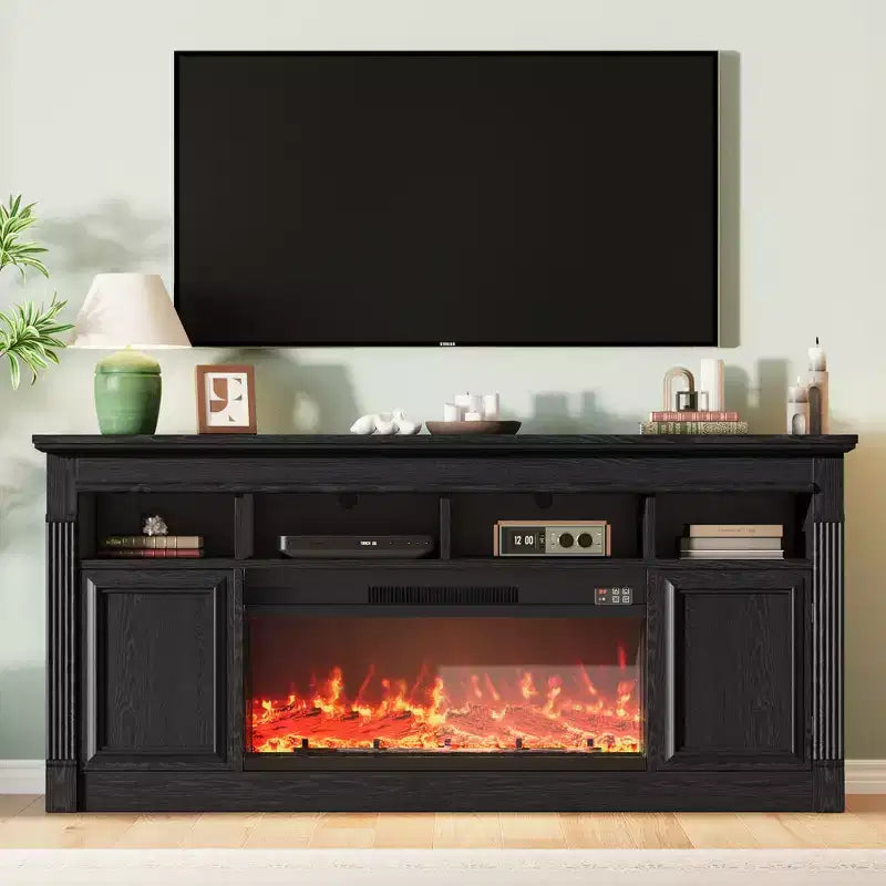 Meuble TV de ferme de 32 pouces 68, centre de divertissement pour téléviseurs jusqu'à 75 pouces, console média avec armoires de rangement ouvertes pour le salon