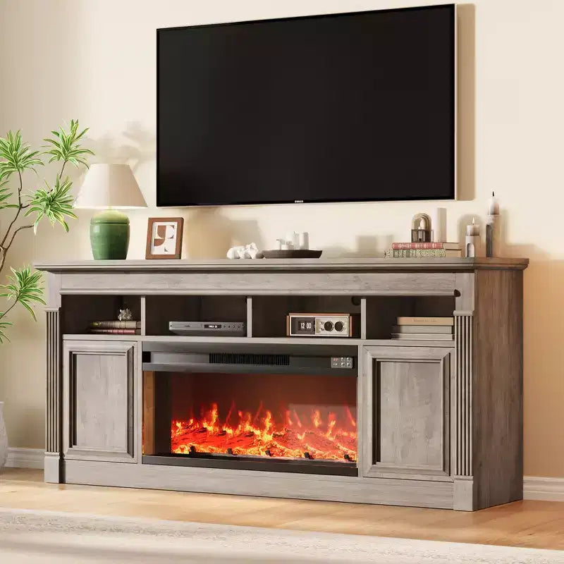 Meuble TV de ferme de 32 pouces 68, centre de divertissement pour téléviseurs jusqu'à 75 pouces, console média avec armoires de rangement ouvertes pour le salon