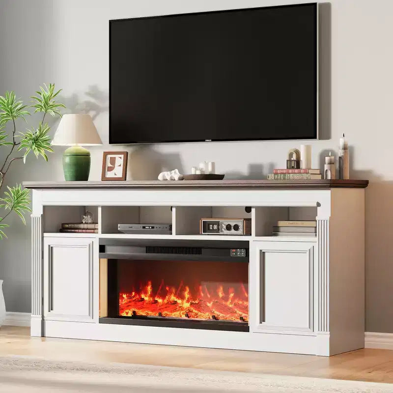 Meuble TV de ferme de 32 pouces 68, centre de divertissement pour téléviseurs jusqu'à 75 pouces, console média avec armoires de rangement ouvertes pour le salon