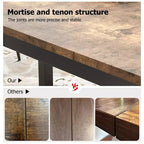 Table à manger industrielle de 71 pouces, grande table de cuisine rectangulaire avec pieds en métal, coins arrondis, tables de conférence en bois, bureau d'écriture pour salle à manger