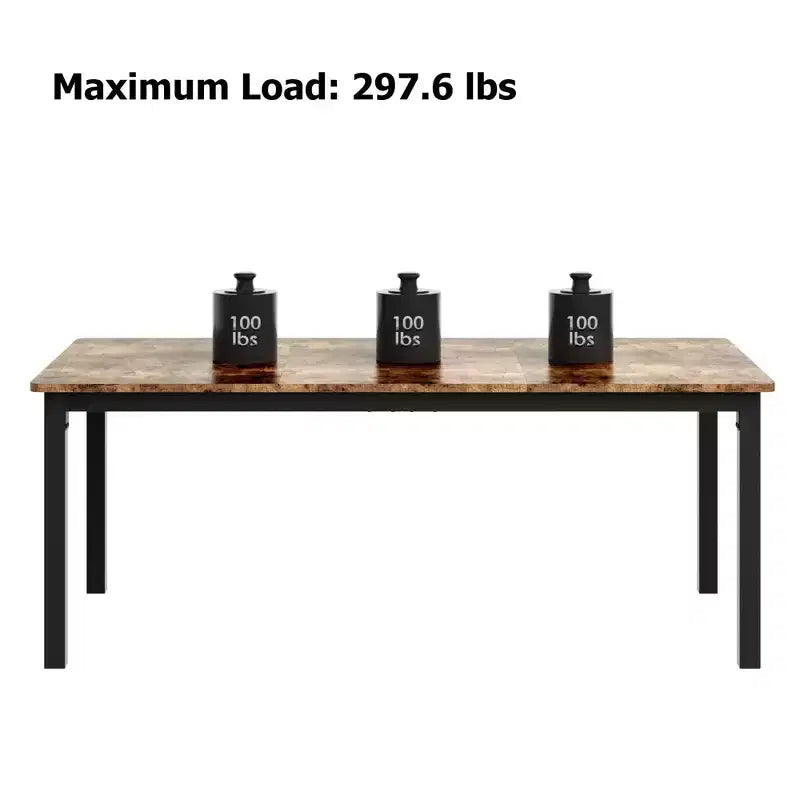 Table à manger industrielle de 71 pouces, grande table de cuisine rectangulaire avec pieds en métal, coins arrondis, tables de conférence en bois, bureau d'écriture pour salle à manger