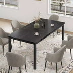Table à manger industrielle de 71 pouces, grande table de cuisine rectangulaire avec pieds en métal, coins arrondis, tables de conférence en bois, bureau d'écriture pour salle à manger