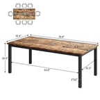 Table à manger industrielle de 71 pouces, grande table de cuisine rectangulaire avec pieds en métal, coins arrondis, tables de conférence en bois, bureau d'écriture pour salle à manger