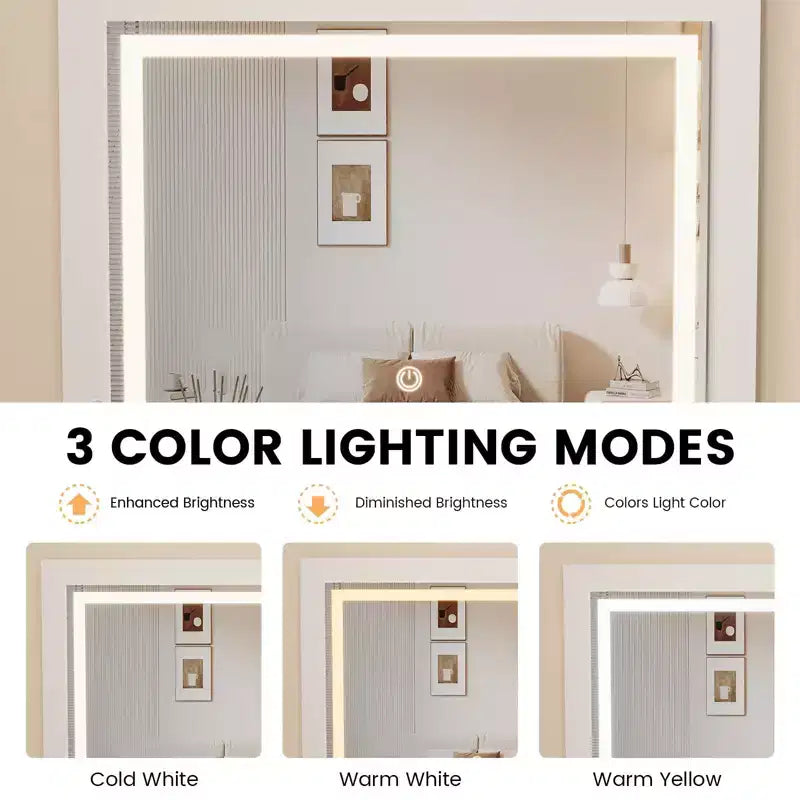 Coiffeuse 3-en-1 avec lumières, table de maquillage compacte, tabouret à roulettes et nombreux rangements, parfaite pour les petites chambres, les appartements et les chambres de filles.