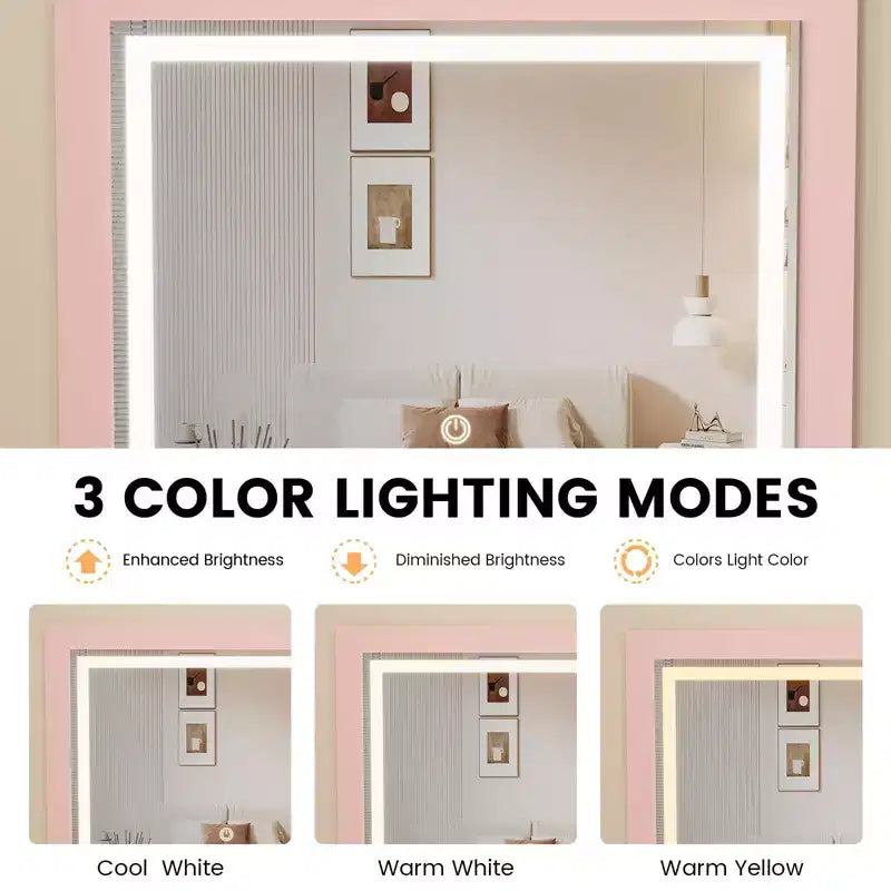 Coiffeuse 3-en-1 avec lumières, table de maquillage compacte, tabouret à roulettes et nombreux rangements, parfaite pour les petites chambres, les appartements et les chambres de filles.
