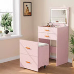 3-in-1 Vanity Set with Lights,Compact Makeup Table, Rolling Stool & Ample Storage, Perfect for Small Bedrooms,Apartments & Girls' Rooms