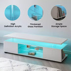 Meuble TV JVNOXK pour téléviseur 70 pouces, meuble de divertissement LED pour gamers, console multimédia avec grand placard latéral pour salon, blanc