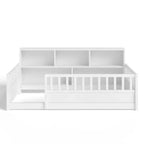 Lit au sol Montessori Bellemave en bois avec barrières de sécurité de style clôture de 21,4 pouces et 5 étagères de rangement, cadre de lit pour enfants pour chambre à coucher,