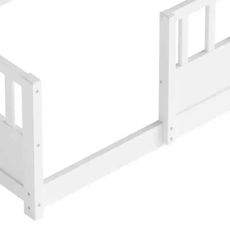 Lit au sol Montessori Bellemave en bois avec barrières de sécurité de style clôture de 21,4 pouces et 5 étagères de rangement, cadre de lit pour enfants pour chambre à coucher,