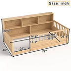Lit au sol Montessori Bellemave en bois avec barrières de sécurité de style clôture de 21,4 pouces et 5 étagères de rangement, cadre de lit pour enfants pour chambre à coucher,
