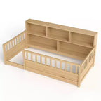 Lit au sol Montessori Bellemave en bois avec barrières de sécurité de style clôture de 21,4 pouces et 5 étagères de rangement, cadre de lit pour enfants pour chambre à coucher,
